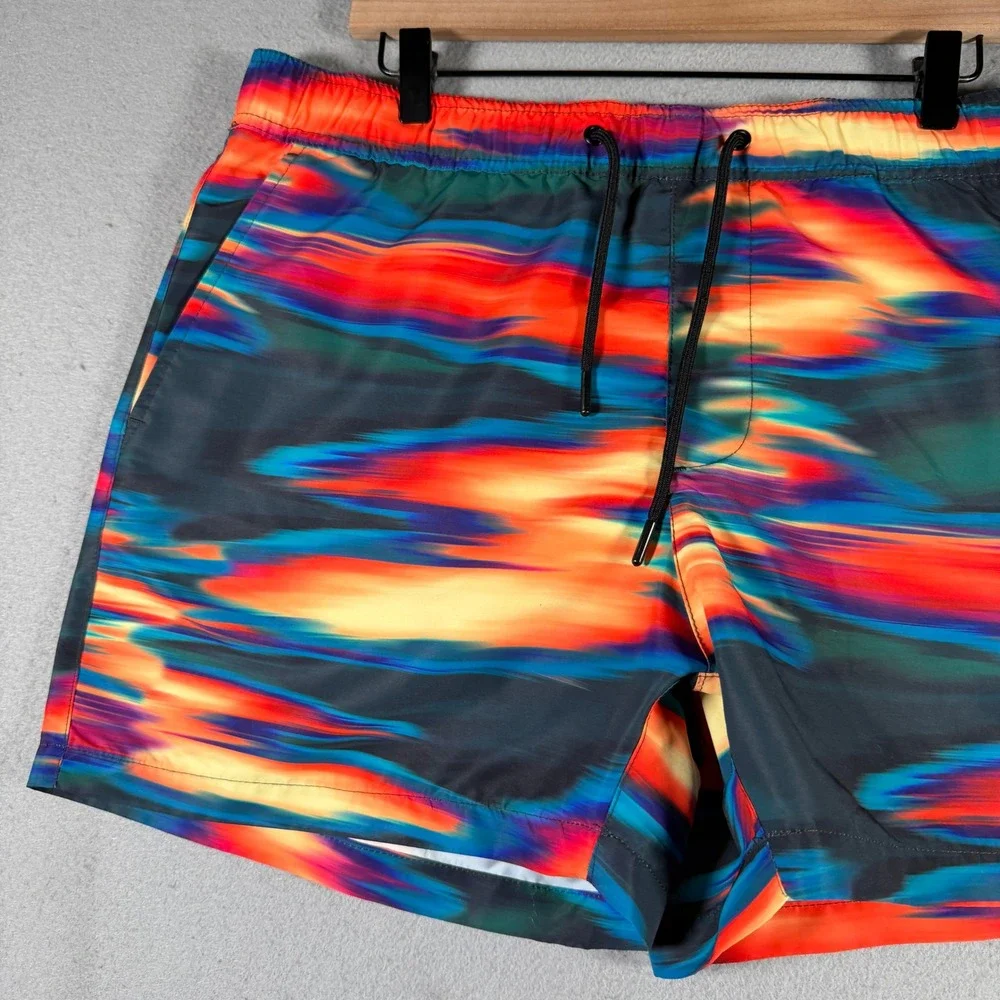 Forever‎ 21 Men XL Swim Trunks Abstract Blurred Print Multicolor Mesh Lined 4in